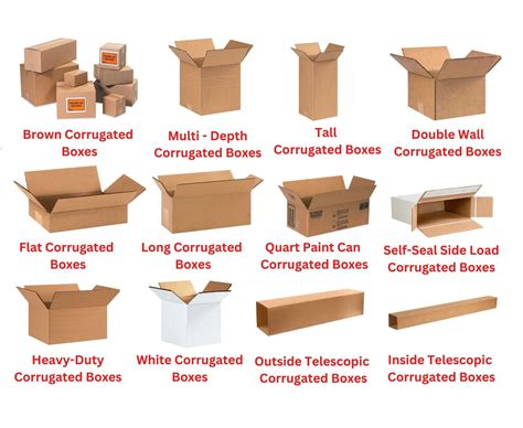 list of corrugated boxes